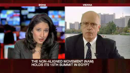 Al Jazeera TV, Inside Story, 15 July 2009 -- 15th Summit of the Non-aligned Movement (NAM) in Sharm el-Sheikh, Egypt -- Hans Kchler interviewed by Maryam Nemazee